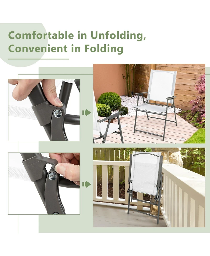 Gouun Set of 2 Folding Patio Dining Chairs with Armrests and Breathable Fabric