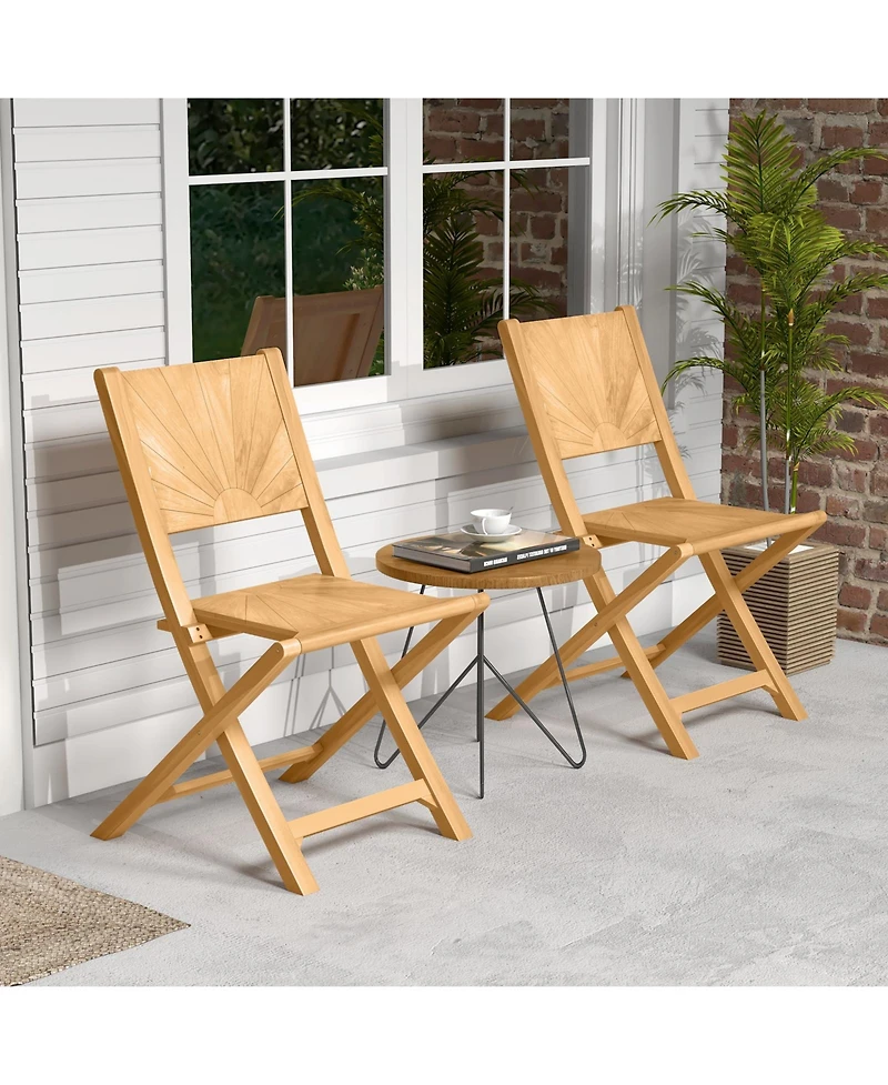 Gouun Set of 2 Folding Teak Wood Patio Chairs with 105-Degree Inclined Backrest