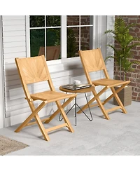 Gouun Set of 2 Folding Teak Wood Patio Chairs with 105-Degree Inclined Backrest