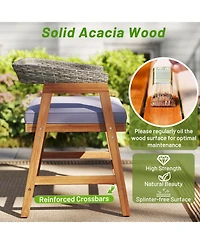 Gouun Set of 4 Acacia Wood Wicker Outdoor Dining Chairs with Seat Cushions