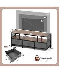 Gouun Industrial 55-Inch Tv Stand with Power Outlets and Fabric Drawers
