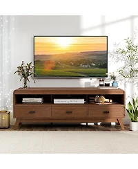 Gouun Mid-Century 59.5-Inch Tv Stand with Three Drawers and Open Shelves