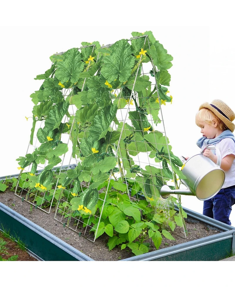 Sugift Cucumber Trellis, 35" x 55", Foldable with Plant Clips, Metal Garden Support