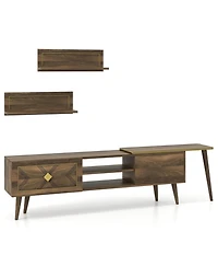 Gouun 75 in Mid-Century Tv Stand with Floating Shelves and Flip Cabinets