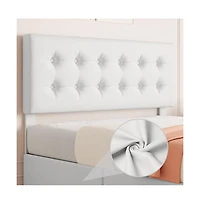 gaomon Noise-Free Full Platform Bed Frame-Upholstered Headboard-4 Storage Drawers-Button Tufted-White
