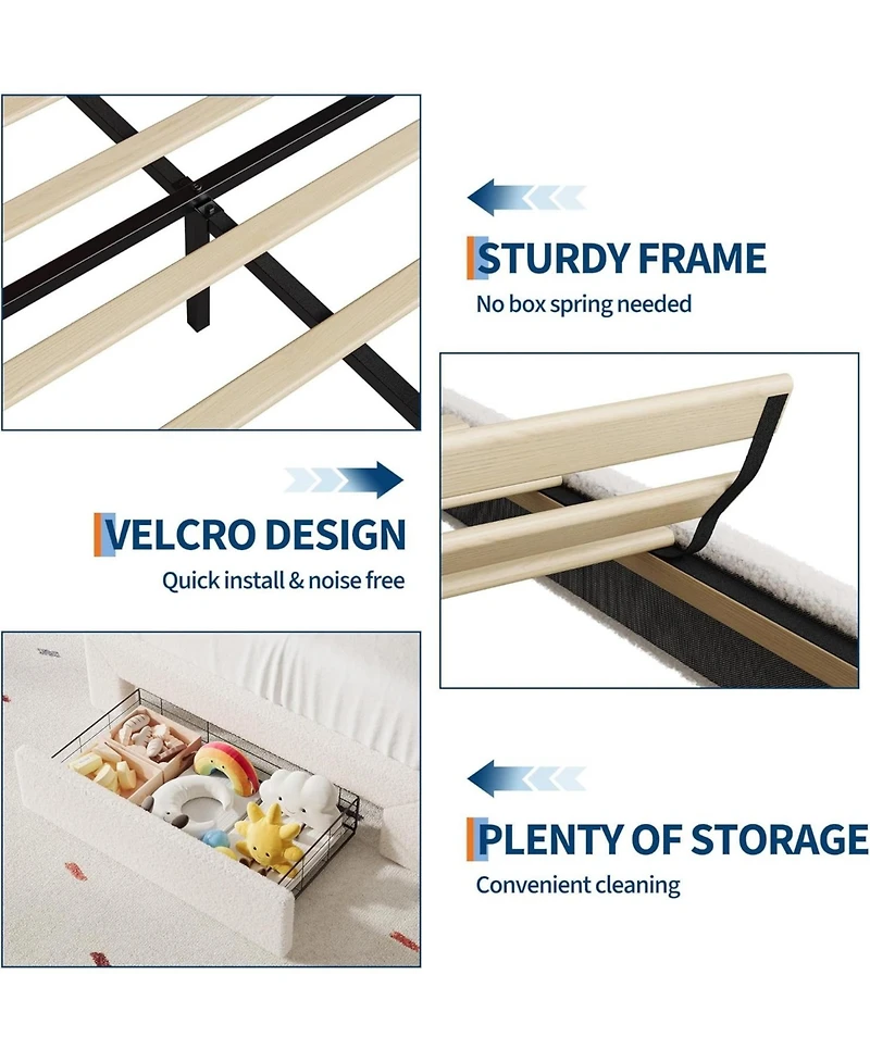 gaomon Bed Frame Lamb Velvet Cute Platform Wooden Slats Led Light Noise Free No Box Spring