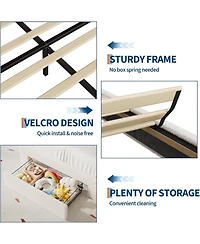 gaomon Bed Frame Lamb Velvet Cute Platform Wooden Slats Led Light Noise Free No Box Spring