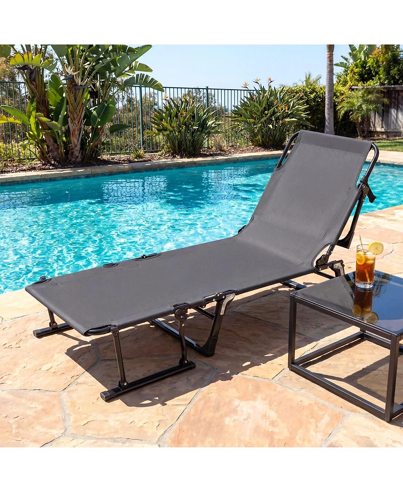 Slickblue Folding Camping Cot with Mattress 3 in 1 Convertible Single Sofa Chaise Lounge Chair Sleeper