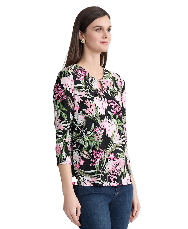 Jones New York Women's Printed V-Neck Top