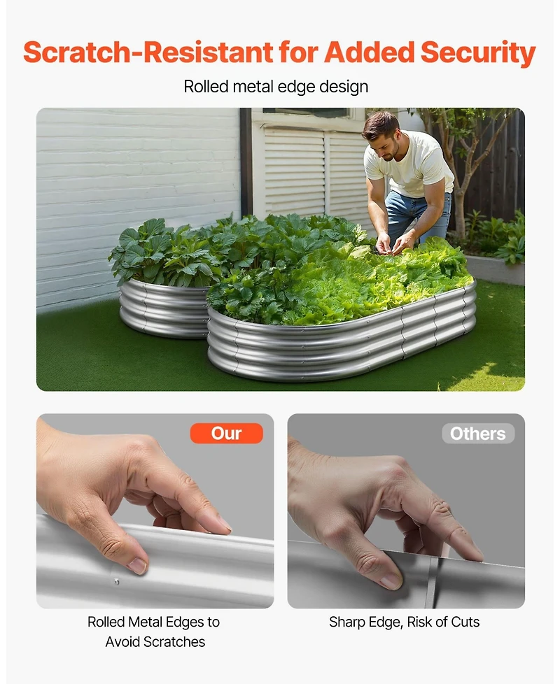 Gouun Galvanized Metal Raised Garden Bed, Outdoor Planter Box with Open Bottom Design