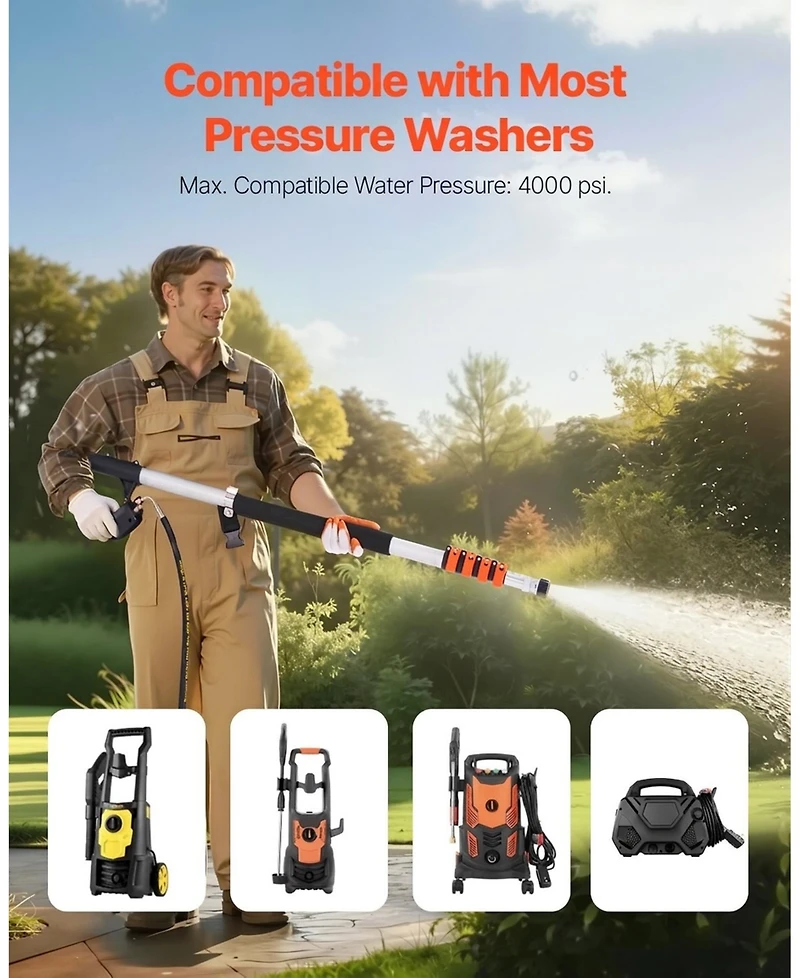 Sugift Pressure Washer Telescoping Wand, 24 ft, 4000 Psi with 7 Nozzles and Harness