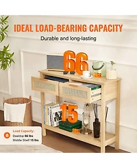 Gouun Rattan Console Table with 2 Drawers and Sliding Door