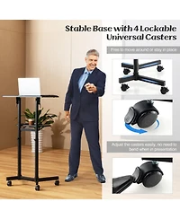 Gouun Rolling Lectern Podium Stand with Tilting Top and Storage Tray