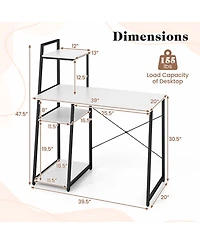 Gouun Computer Desk with 3-Tier Side Bookshelf, Anti-Fall Guard Rail and Adjustable Foot Pads