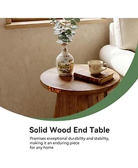 Tribesigns Solid Wood End Table, 19" Round Side Table with Trapezoid Base for Small Spaces, Living Room, Easy Assembly