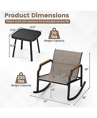 Gouun 3-Piece Outdoor Rocking Bistro Set with Fabric Seats and Glass Coffee Table