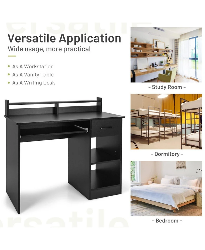 Gouun Laptop Table with Pull-Out Keyboard Tray, 5-Position Adjustable Shelf and Deep Drawer
