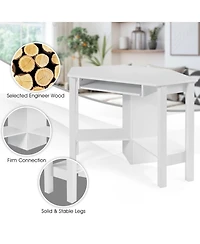 Gouun Corner Computer Desk with Keyboard Tray, 3 Storage Cupboards and Display Shelves