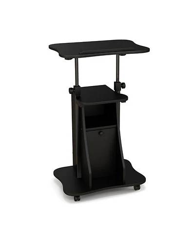 Gouun Mobile Standing Desk Cart with Adjustable Tilt Desktop, Cabinet and Open Shelves