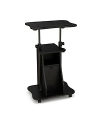 Gouun Mobile Standing Desk Cart with Adjustable Tilt Desktop, Cabinet and Open Shelves