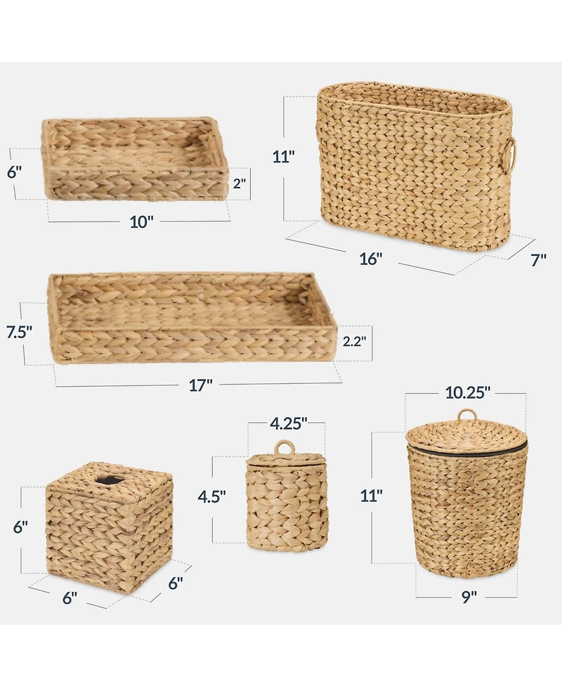 Best Choice Products 6-Pc Water Hyacinth Bathroom Storage Set, Includes Trays, Trash Bin, Toilet Paper Storage, Tissue Box Cover, Garbage Can
