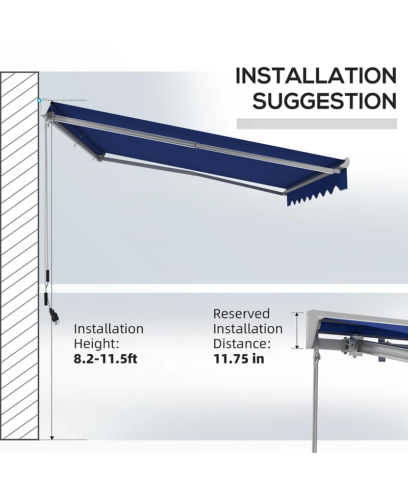 Outsunny 16.5' x 10' Electric Retractable Awning w/ Led Lights, Blue