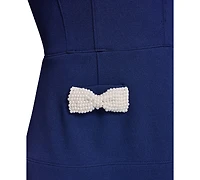 Karl Lagerfeld Paris Women's Fit and Flare Scuba Crepe with Pearl Bow Pockets Dress