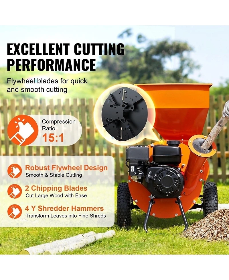 Sugift Wood Chipper Shredder, 7 Hp, 3" Max Diameter, Gas Powered for Landscaping