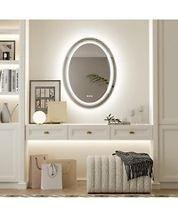 Luvodi Oval Led Bathroom Mirror 28"x20" Wall Mounted Makeup Mirror Dimmable, Memory, 3 Colors (Front Lights + Backlit)