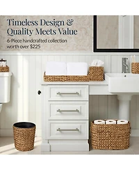 Best Choice Products 6-Pc Water Hyacinth Bathroom Storage Set, Includes Trays, Trash Bin, Toilet Paper Storage, Tissue Box Cover, Garbage Can