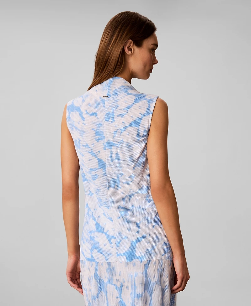 Calvin Klein Women's Printed Plisse Mock Neck Sleeveless Top