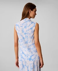 Calvin Klein Women's Printed Plisse Mock Neck Sleeveless Top