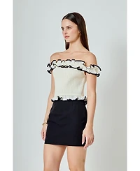 endless rose Women's Off the Shoulder Ruffle Smocked Top