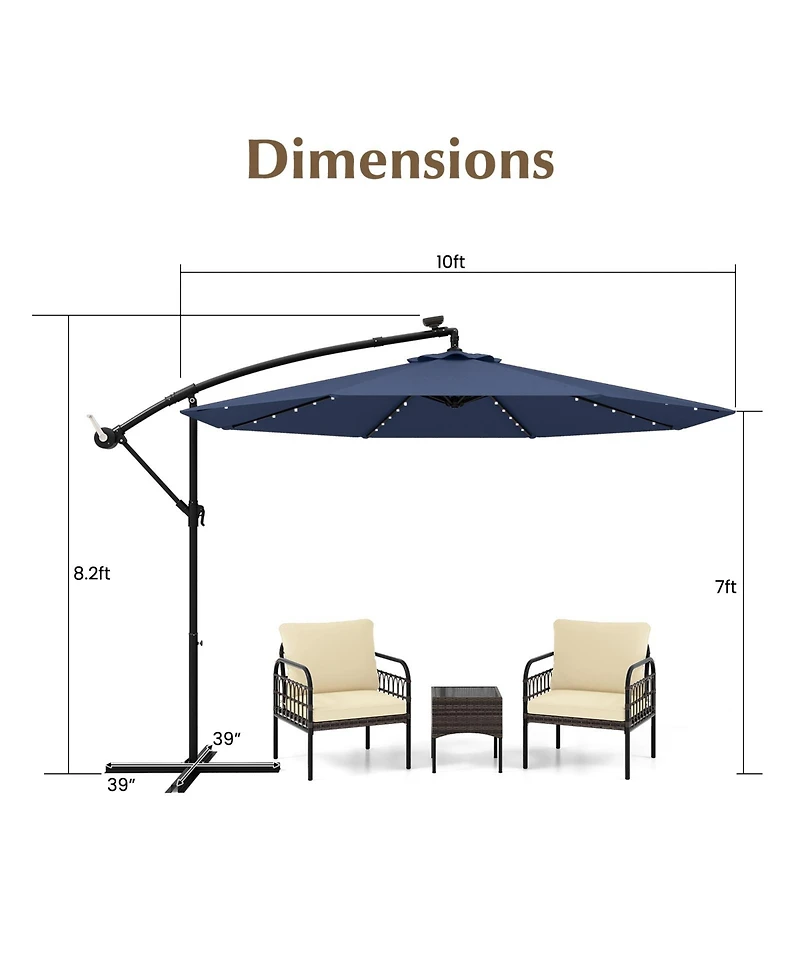 Slickblue Solar-Powered Offset Hanging Umbrella with 40 Led Lights for Patio