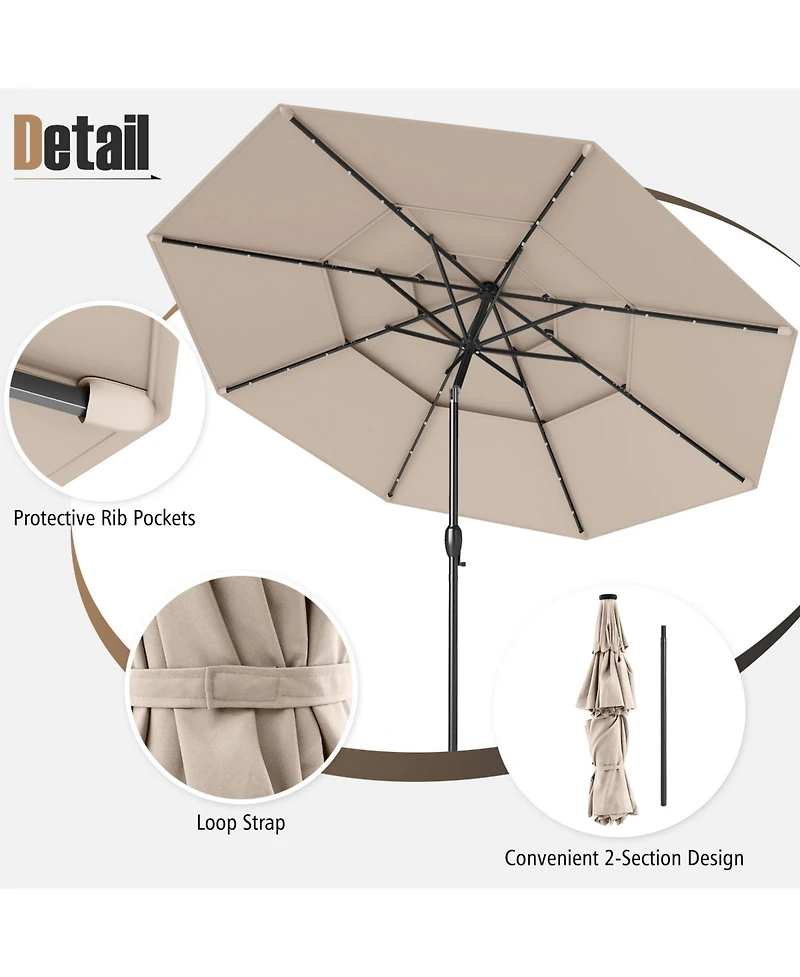 Sugift 10 ft Solar Patio Umbrella with Led Lights and Vented Top