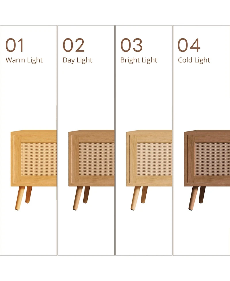 Rainsken 70 Inch Tv Stand with Rattan Doors for TVs , Modern Wood Entertainment Center with Storage Cabinets and Cable Holes for Living Room