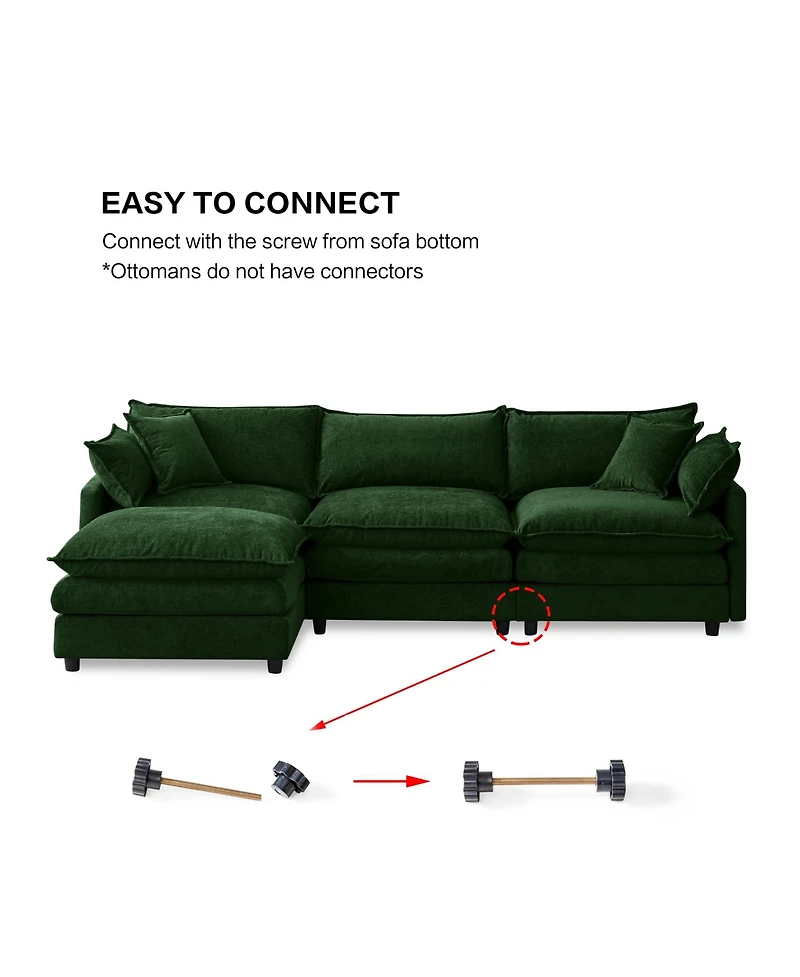 Rainsken Modern Modular Sectional Sofa, 105" L Shape 3-Seater Chenille Couch with Detachable Footrest for Living Room Use