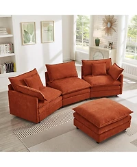 Rainsken Convertible L-Shaped Sectional Sofa, 105 Inch Soft Chenille Modular Couch, 3 Seater Sofa with Portable Ottoman for Living Room