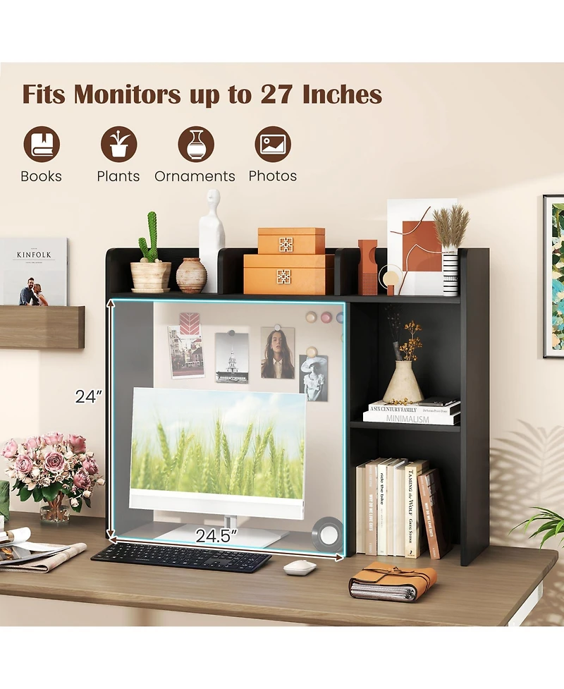 Gouun 3-Tier Desktop Bookshelf with 4 Shelves, 37 x 10 x 29