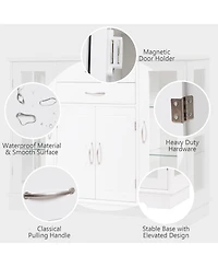 Gouun Sideboard Buffet Server Storage Cabinet with 2 Drawers and Glass Doors, 42 x 11.5 x 32