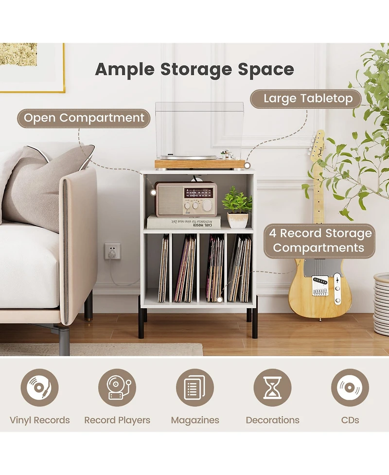 Sugift Record Player Stand with Record Storage Shelf and Charging Station