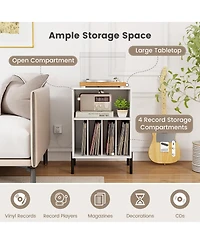 Sugift Record Player Stand with Record Storage Shelf and Charging Station