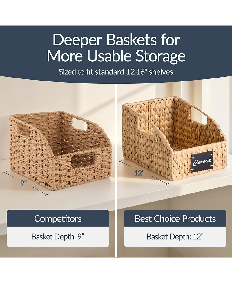 Best Choice Products Set of 3 Hyacinth Angled Pantry Storage Baskets with Handles, Chalkboard & Marker