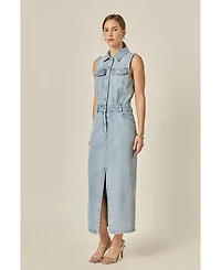 Grey Lab Women's Sleeveless Maxi Denim Dress