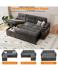 gaomon Sofa Bed, 84 in Sleeper Sofa with Pull Out Bed, Comfy Couches for Living Room with 2 Charging Ports, L Shaped Couch with 2 Storage Armrest