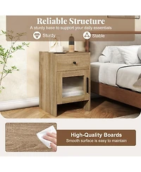 Gouun Farmhouse Nightstand with Drawer and Cabinet Storage