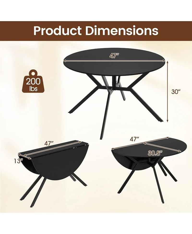 Slickblue 47 Round Folding Dining Table Extendable Kitchen Table