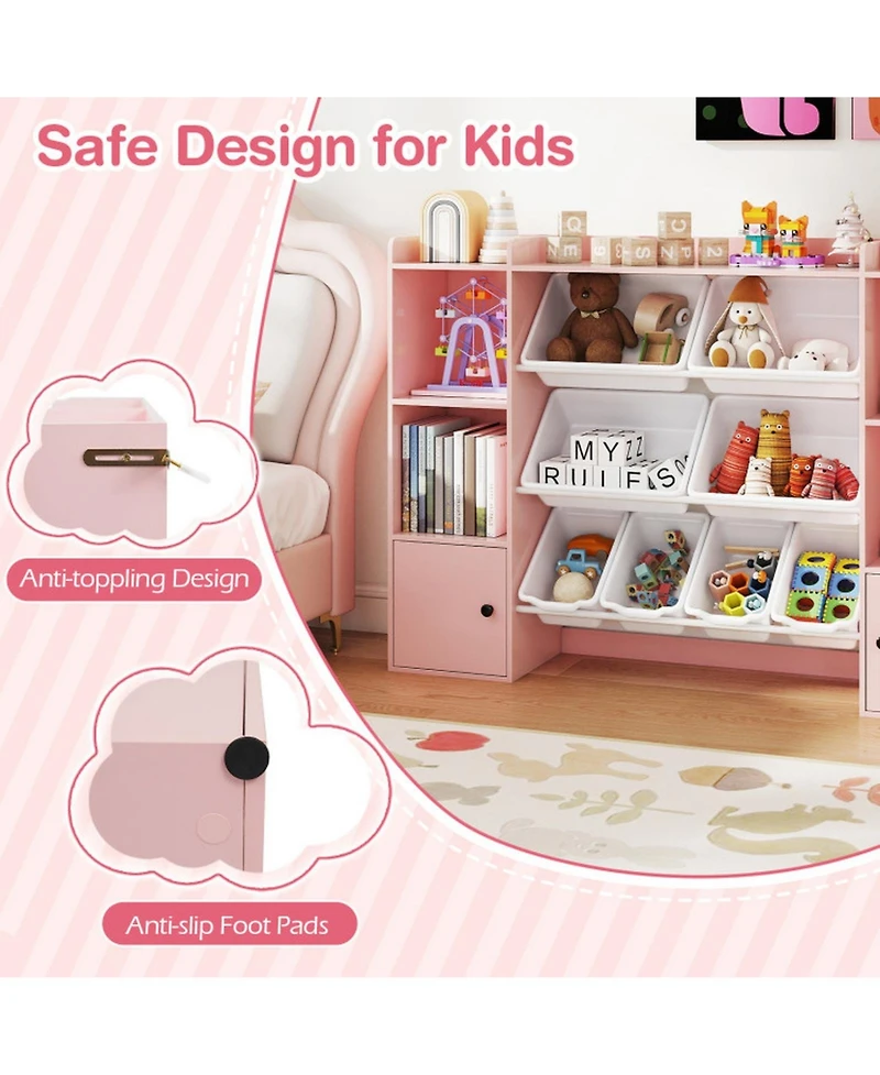 Gouun Kids Toy Storage and Bookshelf with 8 Removable Boxes and Open Shelves, 56.5 in Wide