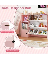 Gouun Kids Toy Storage and Bookshelf with 8 Removable Boxes and Open Shelves, 56.5 in Wide