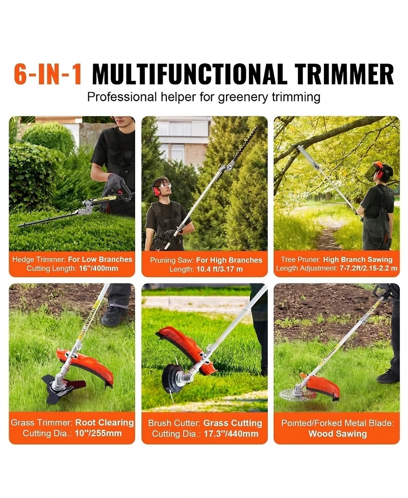 Sugift 43CC 6-in-1 Multi-Functional Trimming Tools, Gas Hedge Trimmer, Weed Eater and More